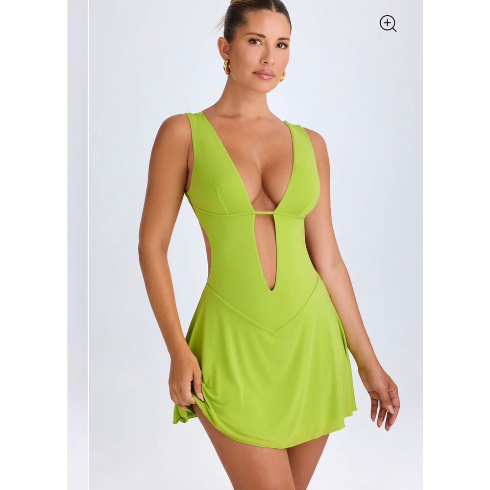 NWT Oh Polly Kalista Plunge Cut-Out Mini Dress in Lime Green Resort-wear Size M